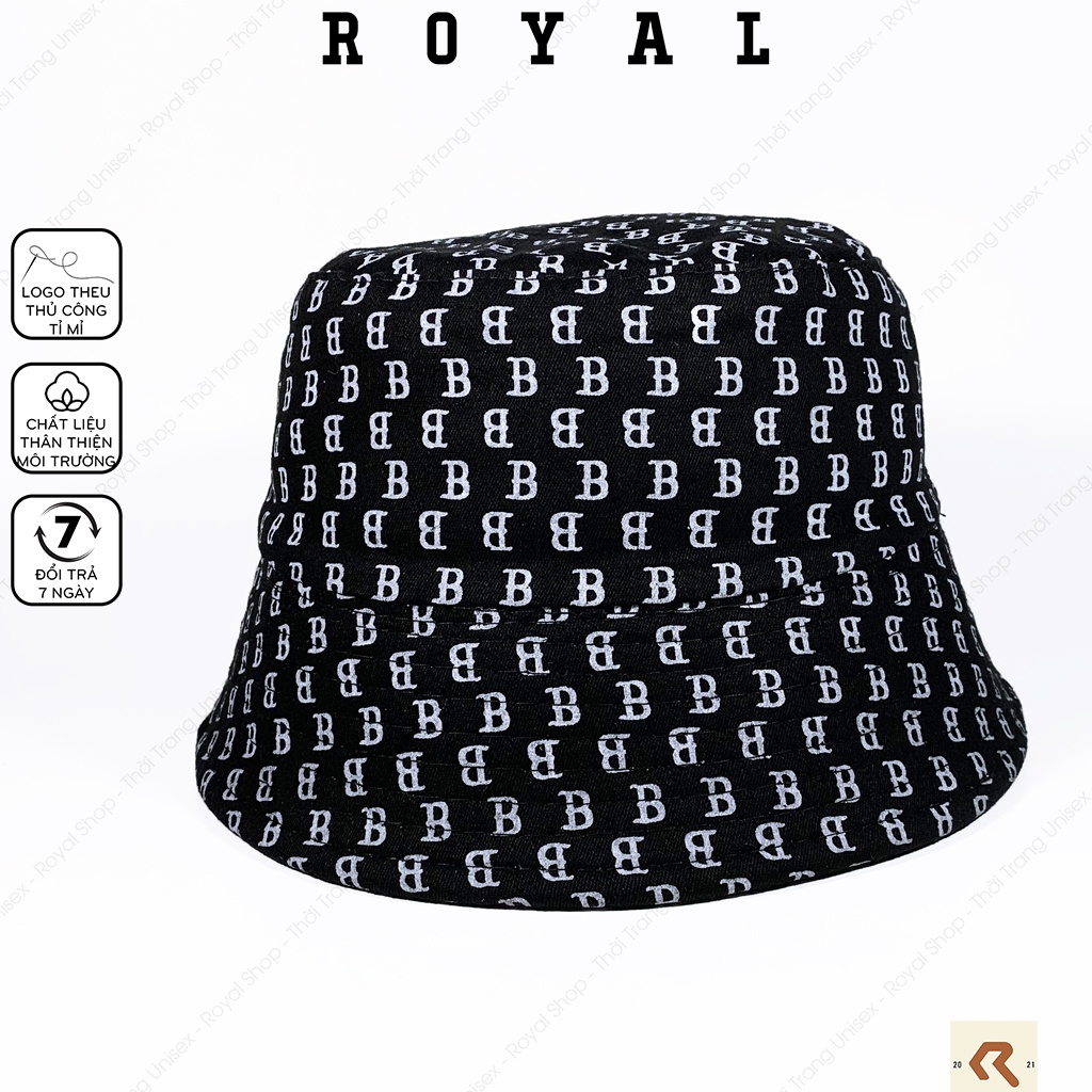 Nón bucket mlb monogram boston mũ bucket b vải kaki cotton - Royal Shop