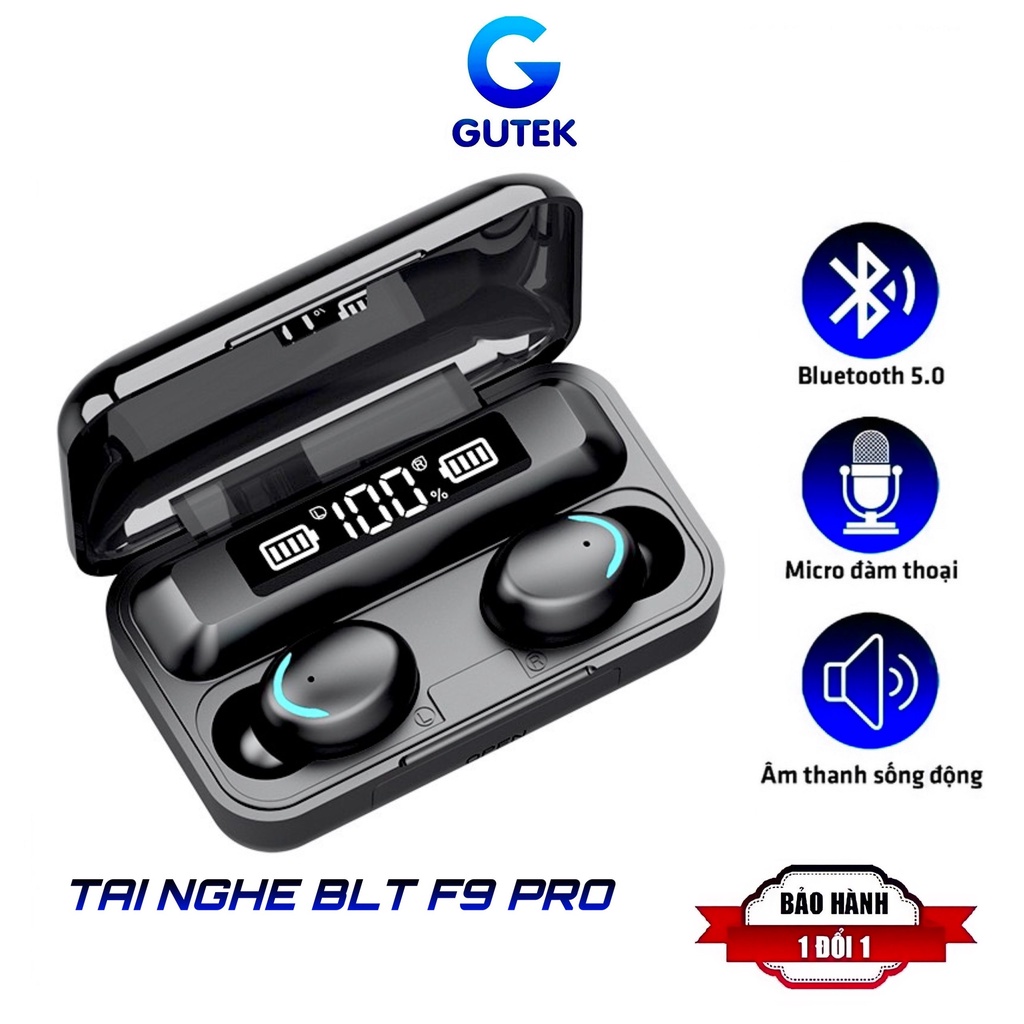 Tai nghe bluetooth không dây F9 PRO TWS 5.0 bass mạnh có mic đàm thoại nút cảm ứng Bản quốc tế cao cấp