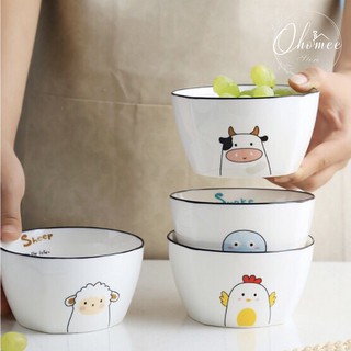 Bát Đũa Muỗng Gốm Sứ Cao Cấp In Hình 12 Con Thú Cưng Dễ Thương