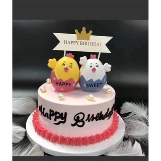 Đôi gà chip nhựa trang trí bánh