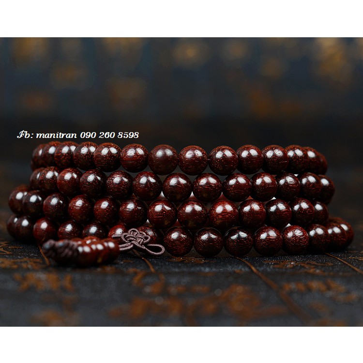 Vòng Tay Tràng hạt gỗ tử đàn đỏ 6mm 8mm - 108 hạt Ấn Độ