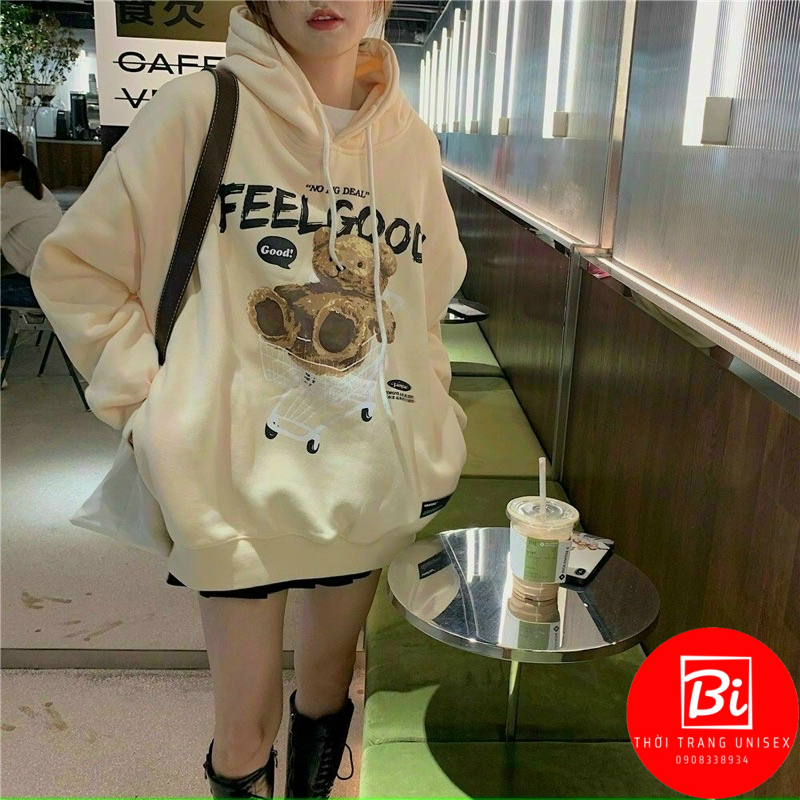 AK21_Áo Khoác Bomber Nỉ FEELGOOD in Hình Gấu_ ay Cánh Dơi Phồng Phom Rộng_Chất Nỉ Bông Ngoại Nhập Không Xù Lông