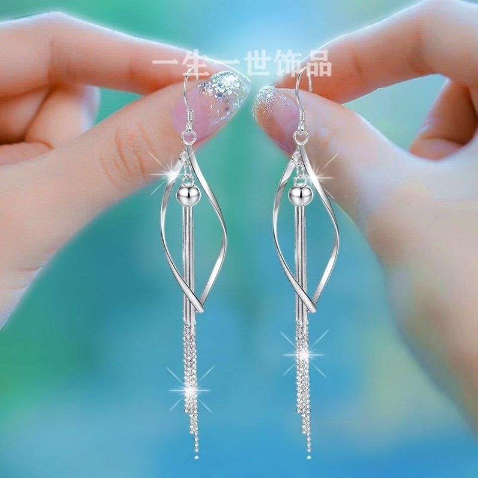 Mua Một Tặng Một Bông Tai Bạc Nữ Phù Hợp Với Khuôn Mặt Tròn Khí Mỏng Tua Dài Móng Tay Không Gây Dị Ứng Móc