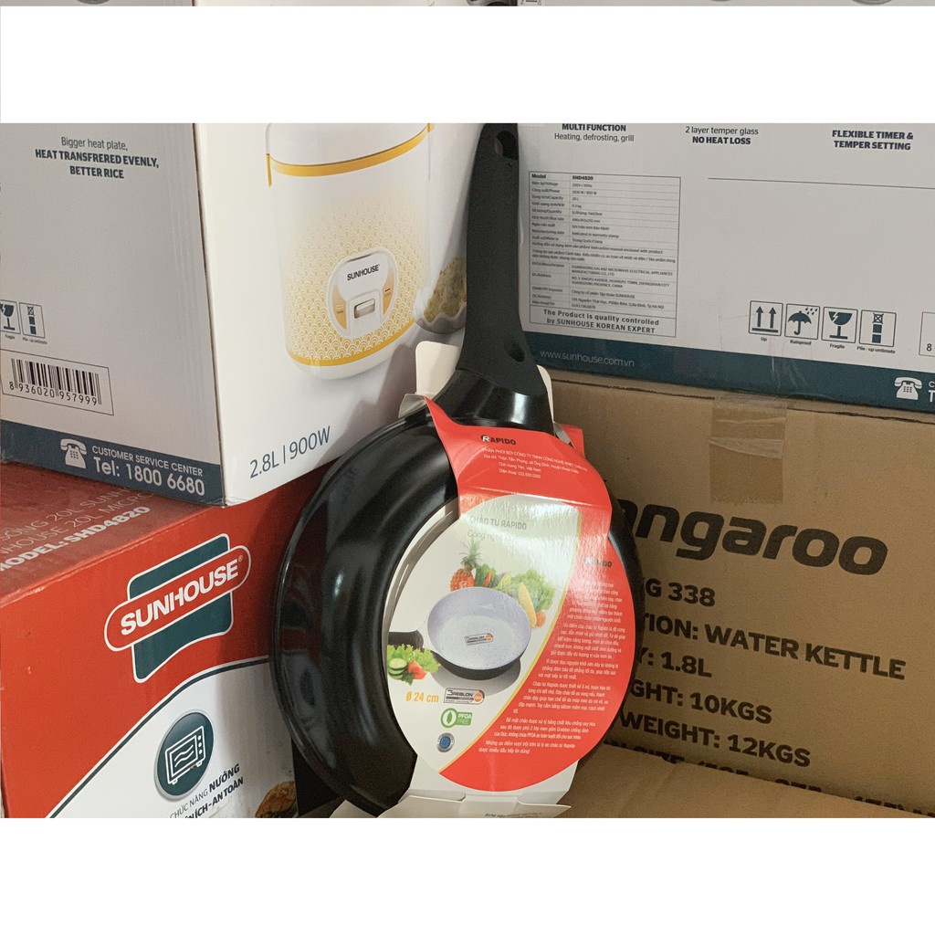 Chảo chống dính bếp từ, chảo từ men Đức Rapido 20cm, 24cm, 28cm đáy phẳng nhôm đúc nguyên khối