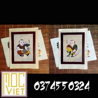 Cặp tranh đông hồ nhân nghĩa - lễ trí - 26x36 cm - tranh khung