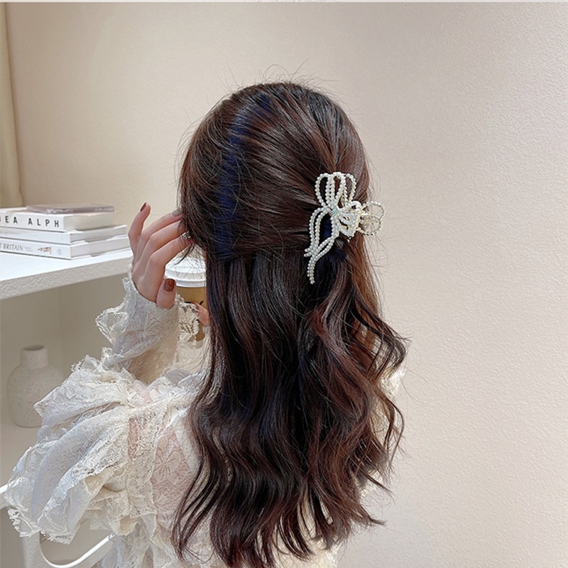 Kẹp tóc HAIMEIKANG hình chiếc nơ đính ngọc trai nhân tạo thời thượng