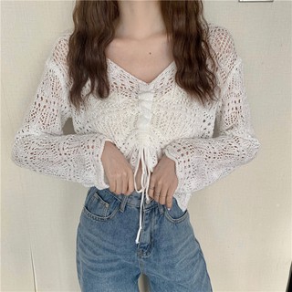 Áo trắng cổ V dây rút DA223