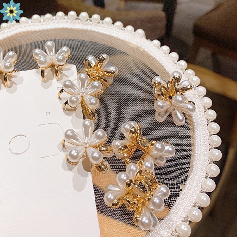 Kẹp Tóc Mini Hình Hoa Cúc Đính Ngọc Trai Phong Cách Retro Hàn Quốc