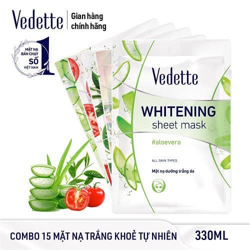 Combo 15 Mặt Nạ Giấy Vedette Dưỡng Trắng Cho Làn Da Trắng Khoẻ Tự Nhiên 22ml x 15