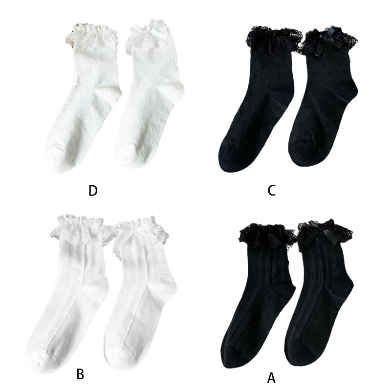 Xiangbao Vớ Thuyền Nhún Bèo Phối Ren Họa Tiết Kẻ Sọc / Trái Tim Ngọt Ngào Phong Cách Lolita Nhật Bản Harajuku