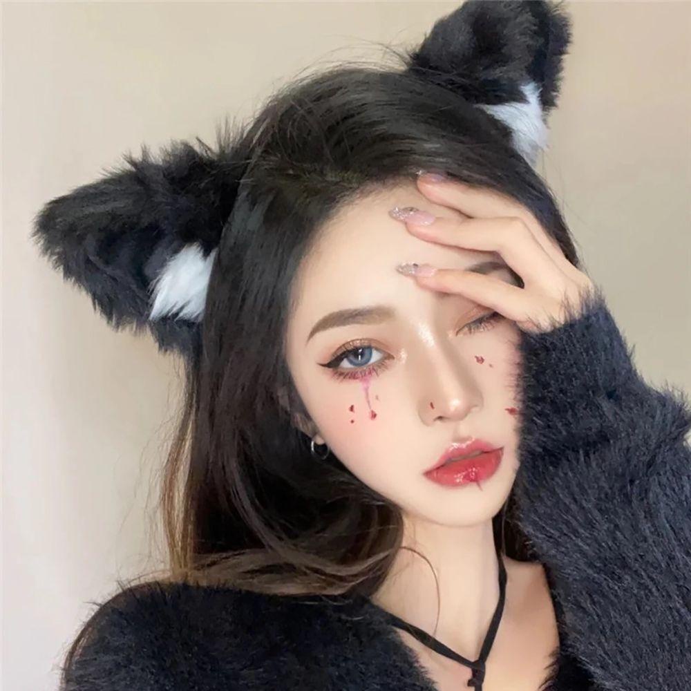 Băng Đô Tai Mèo Bằng Vải Bông Màu Ngà Dễ Thương Dành Cho Bạn Nữ