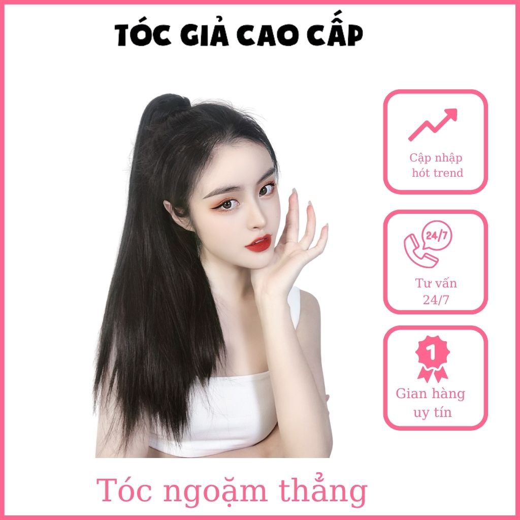 Tóc giả ngoặm thẳng dài , mã n43-60cm, sợi tơ cao cấp ép uốn duỗi thẳng thoải mái, thích hợp đi chơi đi học đi tiệc