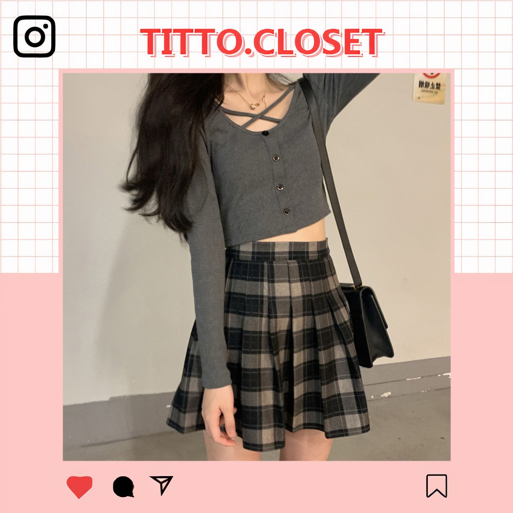 Set Áo Croptop Đan Dây + Chân Váy Tennis Dạ - Ulzzang - Titto Closet | BigBuy360 - bigbuy360.vn