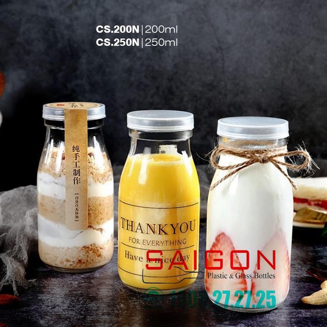 Chai Thủy Tinh Tròn Nắp Nhựa 200ml | 250ml