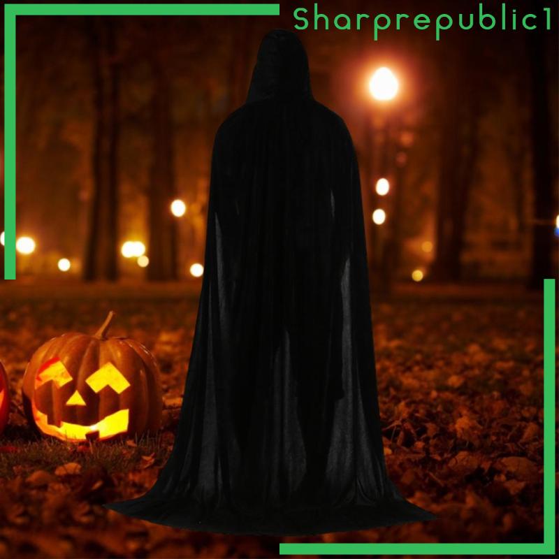 Áo choàng nhung đen dáng dài 150cm có mũ trùm dùng để hóa trang Halloween
 | BigBuy360 - bigbuy360.vn