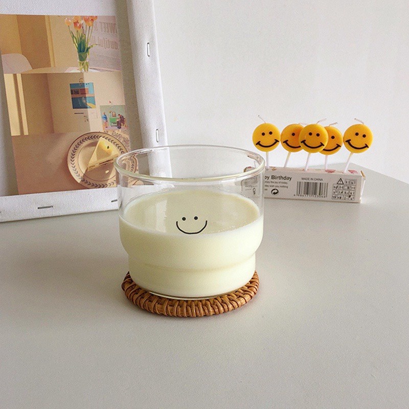 Ly thủy tinh chịu nhiệt mặt cười Daisy Decor 300ml Cốc thủy tinh uống sinh tố sang chảnh cao cấp