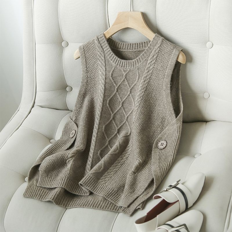 Áo Vest Dệt Kim Không Tay 165487 Áo Sweater Không Tay Trơn Màu Đơn Giản