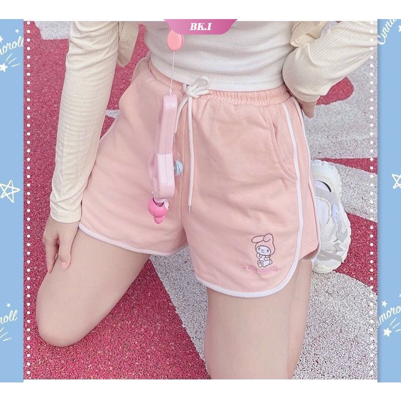 SANRIO Quần Short Thể Thao Lưng Cao Co Giãn In Họa Tiết Hoạt Hình Kuromi Dễ Thương Phong Cách Hàn Quốc Cho Nữ Y2k