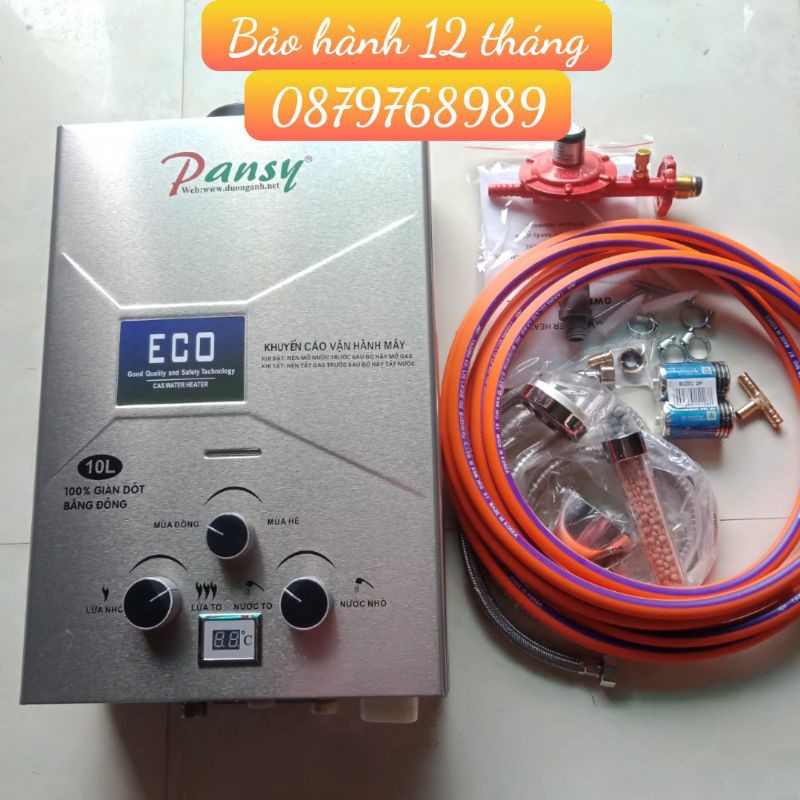 Combo một bình tắm nóng pansy +4m dây gas +1 T đồng +van gas +1 đôi bin