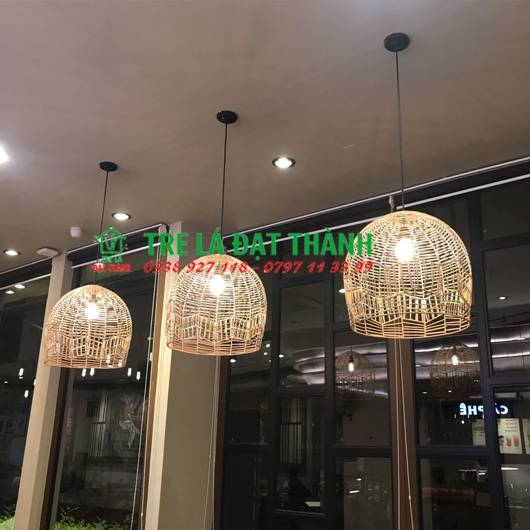 Đèn mây tre đan trang trí, chao đèn mây trang trí cửa hàng, quán coffee highland