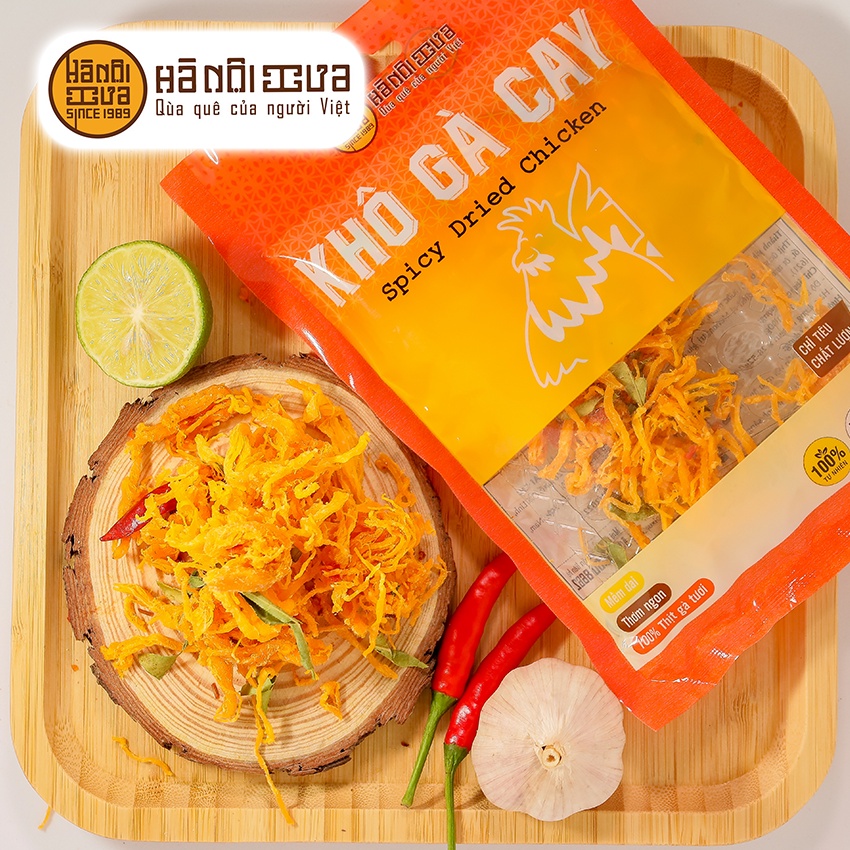 Khô gà lá chanh xé cay đồ ăn vặt Hà Nội Xưa giòn ngon đậm vị giá rẻ an toàn vệ sinh gói, hộp -  50g, 130g, 180g