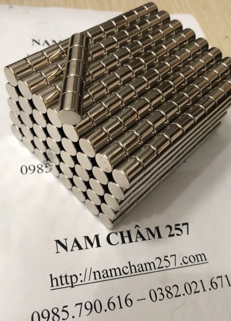 10 viên Nam châm viên trắng 10x10mm, loại nam châm trụ đất hiếm lực hút mạnh