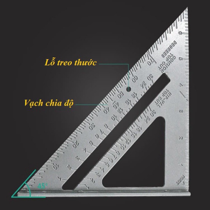 Thước ke góc vuông kim loại tổng hợp nhôm 18cm 30cm - Thước ke vuông - Thước tam giác
