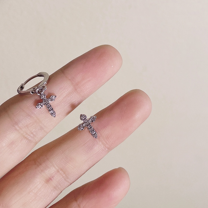 Khuyên tai bạc hình cây thánh giá đính đá pha lê nhân tạo độc đáo thời trang dành cho bạn nữ dự tiệc cưới