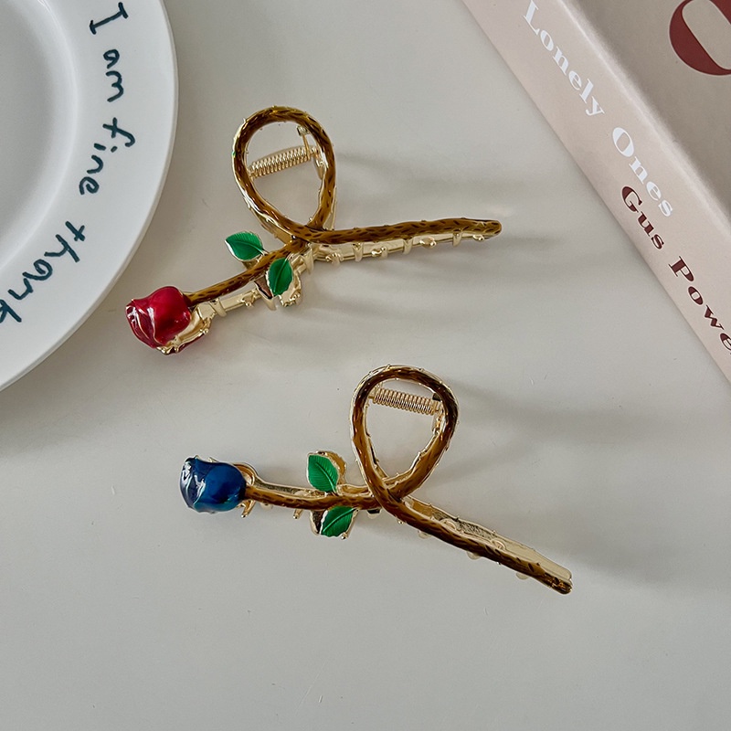 Kẹp Tóc Càng Cua Kim Loại Họa Tiết Hoa Hồng Sang Trọng Cho Nữ YOS