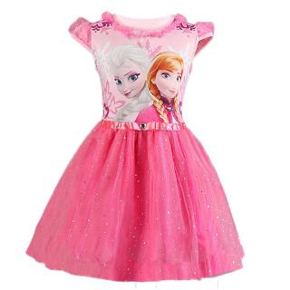 Đầm Công Chúa Anna Elsa Đính Kim Sa Dễ Thương Thời Trang Mùa Hè Cho Bé Gái