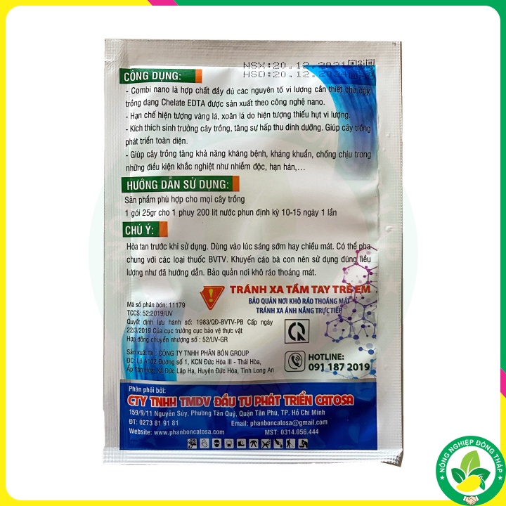 Phân Bón VL Có Chất Điều Hòa Sinh Trưởng UV-VI LƯỢNG Combi Nano Chelate-EDTA