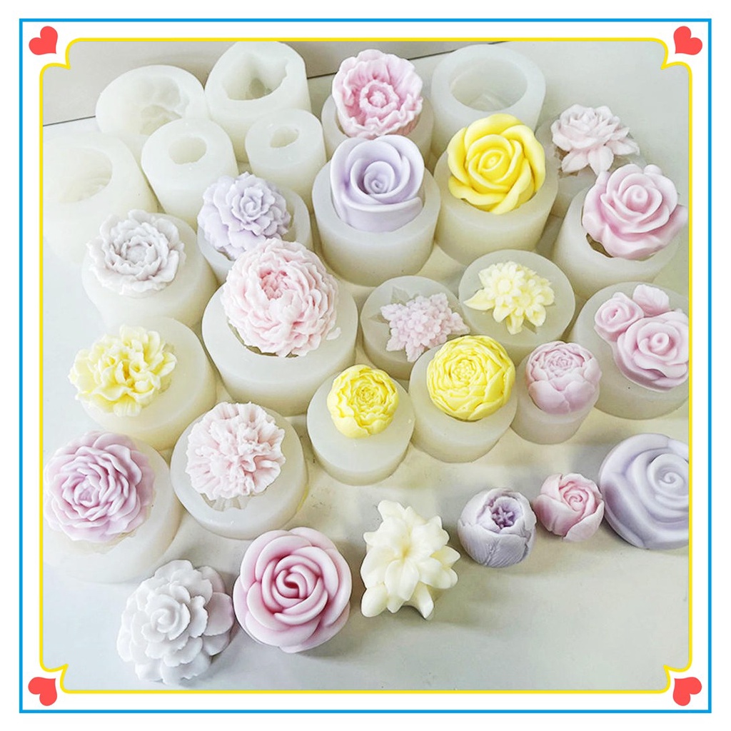 Khuôn Silicone Tạo Hình Làm Nến Xà Phòng Hình Hoa Mẫu Đơn / Hoa Hồng 3D DIY