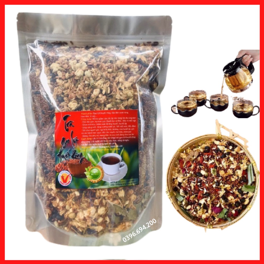 Túi 1Kg Trà Gạo Lứt Huyết Rồng mix Đậu Đen Xanh Lòng, Hoa Nhài, Lá Sen rang tay, Giảm Cân, Đẹp Da, Ngủ Ngon