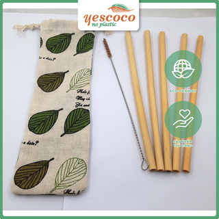 Bộ ống hút tre có túi đựng kèm | Xưởng gáo Yescoco