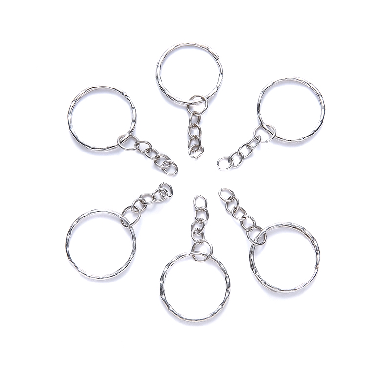 Polished Silver Color 25mm Keyring Keychain Split Ring with Short Chain Key Rings Women Men DIY Key Chains Accessories