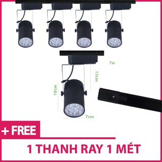 Bộ 5 đèn led rọi thanh ray 7w vỏ đen  ánh sáng trắng