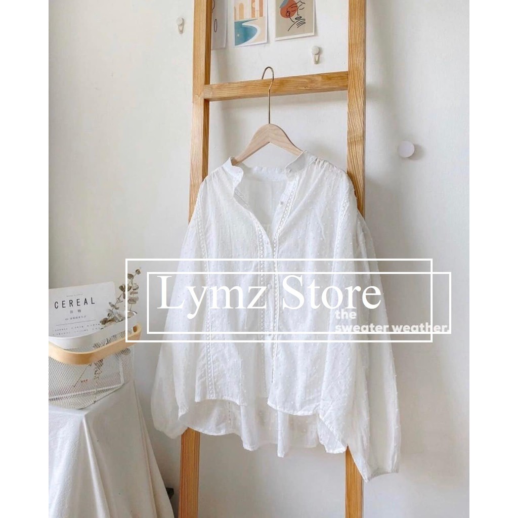 Áo sơ mi nữ cổ tàu Ulzzang Quảng Châu Áo sơ mi trắng nữ tính - Lymz Store