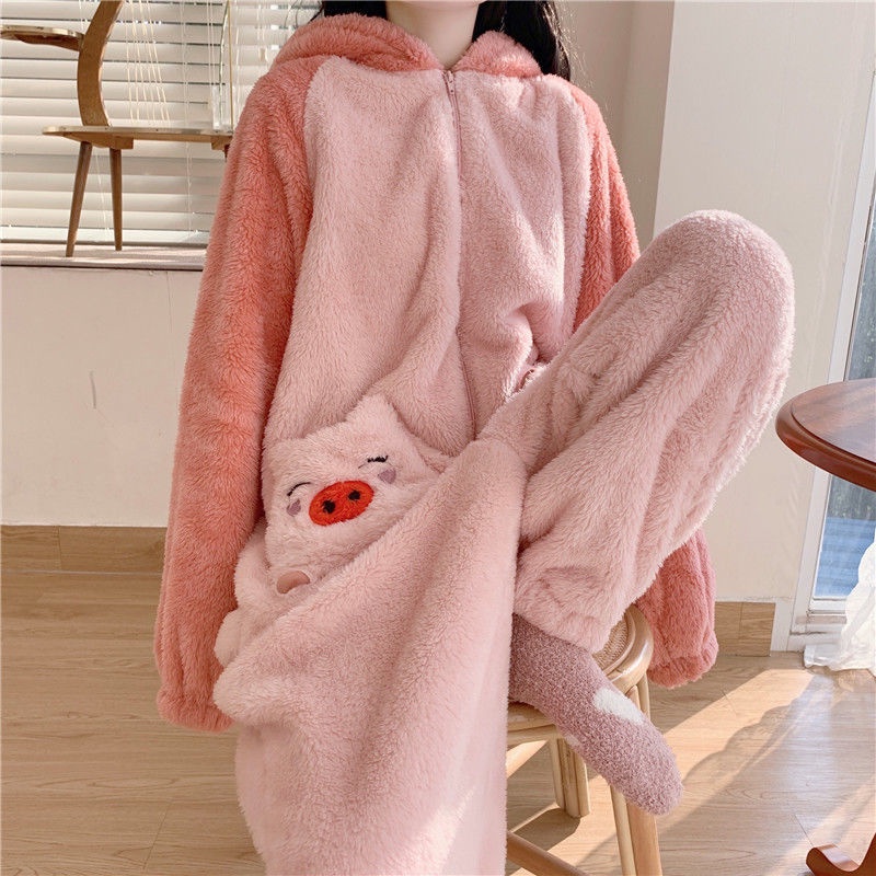 Áo Choàng Ngủ Một Mảnh Chất Liệu Lông Cừu San Hô Dày Dặn In Họa Tiết Hoạt Hình Thời Trang Thu Đông Cho Nữ | BigBuy360 - bigbuy360.vn