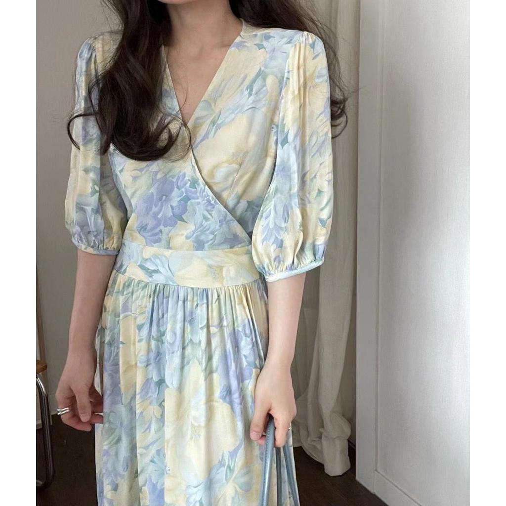 Đầm Chiffon Cổ V In Hoa Phong Cách Hàn Quốc Quý Phái 64273