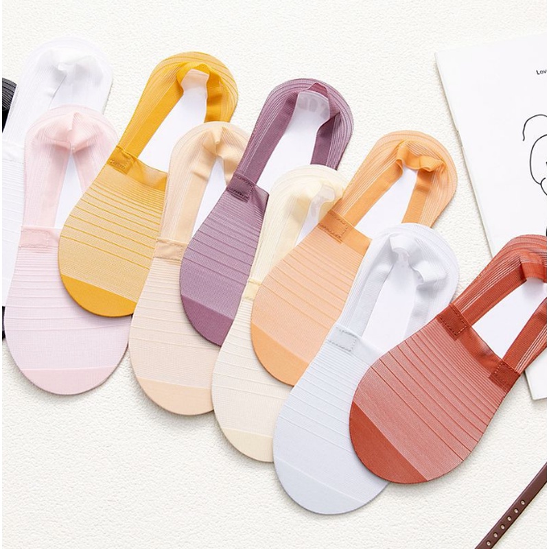 Vớ Lưới Cổ Thấp Vô Hình Siêu Mỏng Màu Trơn Thoáng Khí Chống Trượt Thời Trang Hàn Quốc Cho Nữ