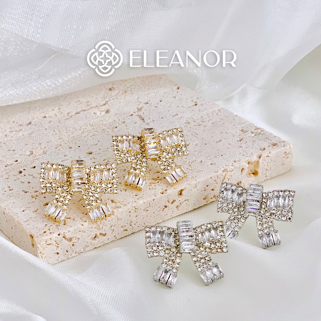 Bông tai nữ gắn vành Eleanor Accessories hình nơ đính đá phụ kiện trang sức sang chảnh ( một chiếc )