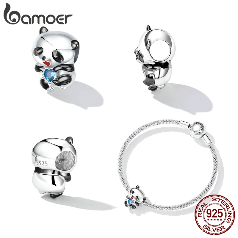 Phụ kiện trang sức BAMOER bạc 925 kiểu dáng gấu trúc hoạt hình dễ thương