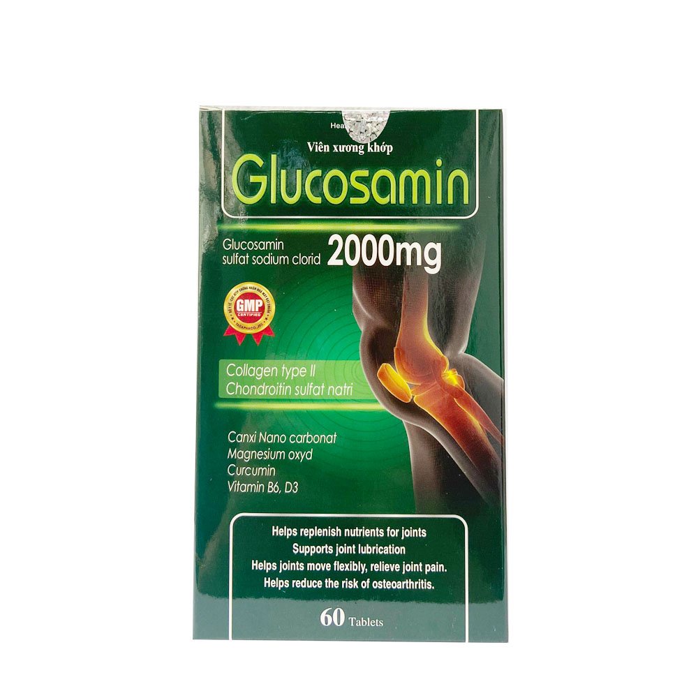 Viên xương khớp Glucosamin 2000mg giảm đau nhức mỏi xương khớp - 60 viên [Glucosamin 2000mg Xanh lá]