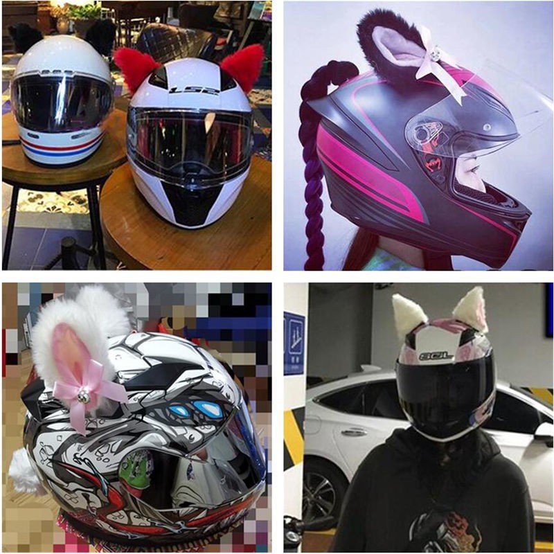Đồ trang trí mũ bảo hiểm tai mèo Xe máy điện nữ lái mô tô mũ bảo hiểm trượt tuyết Tai sang trọng có thể tháo rời