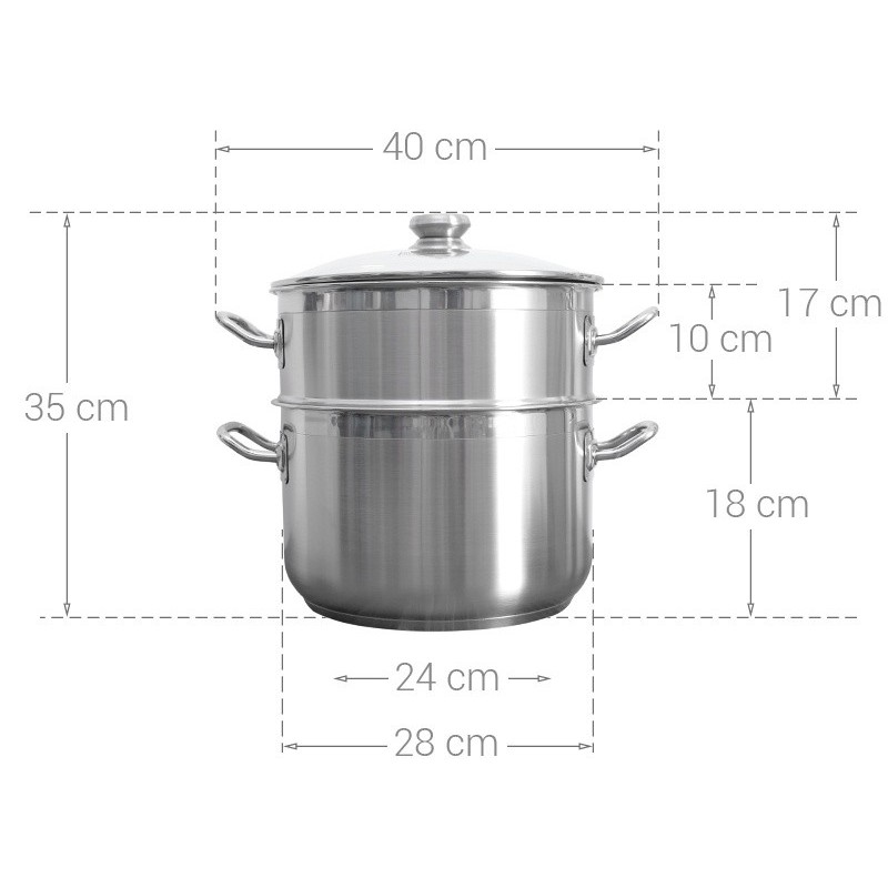 Bộ nồi xửng inox 3 đáy nắp kính 28cm FIVESTAR ST28-3DG