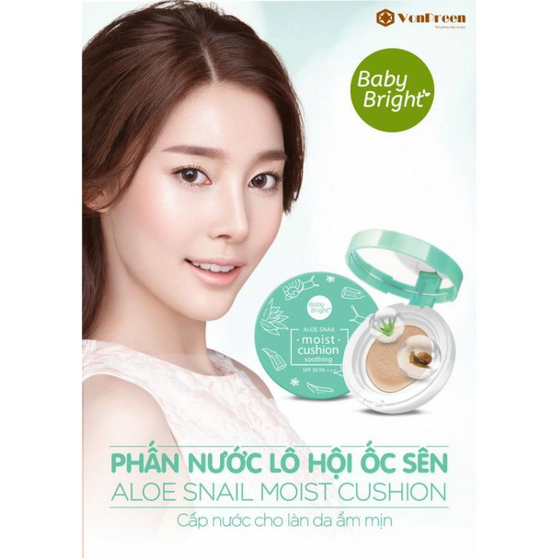 Phấn nước dưỡng ẩm chống nắng Baby Bright Aloe Snail SPF50 PA+++