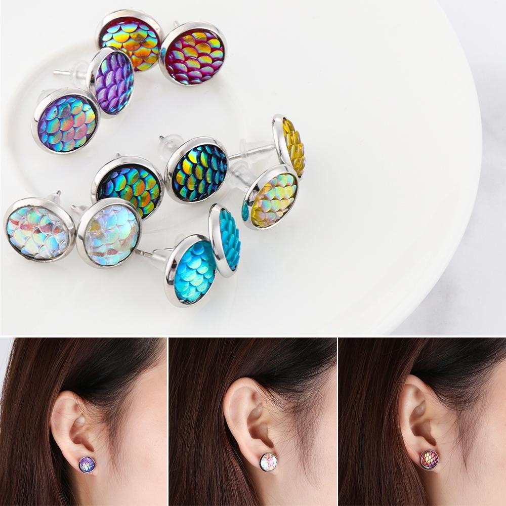 BSUNS Set 6 Đôi Bông Tai Họa Tiết Vảy Cá 12mm