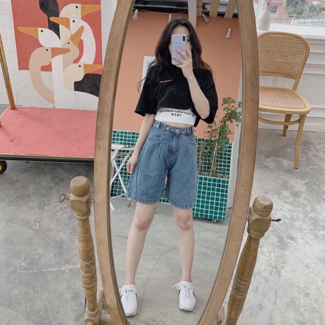 👻Quần Jeans Ngố Đai Nút + Set Áo 2 Món