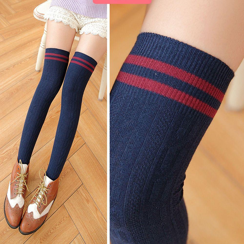 Vớ Cotton Dài Qua Gối Họa Tiết Sọc Ngang Thời Trang Cho Nữ