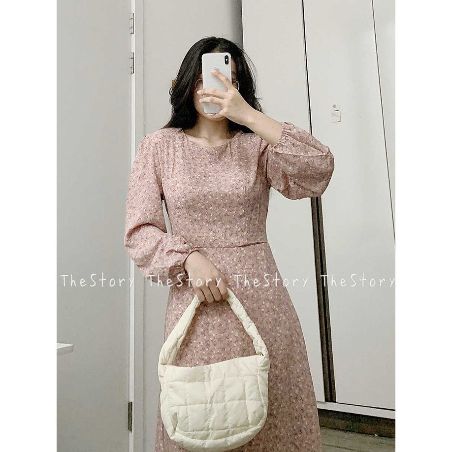 Đầm ker hoa dáng dài tay dài cổ tròn  D561